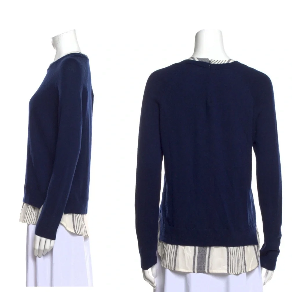 Joie Zaan Woven Sweater Shirt Pullover Crewneck Wool Cashmere Top Navy XS Blouse - Picture 2 of 11